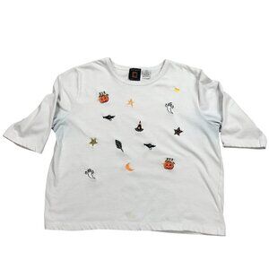Onque Casuals White Applique Halloween T Shirt Size L